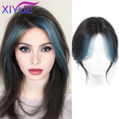 XIYUE Synthetic Topper Hairpiece Highlighted Purple Pink Bangs Middle Part Straight Bangs Covering