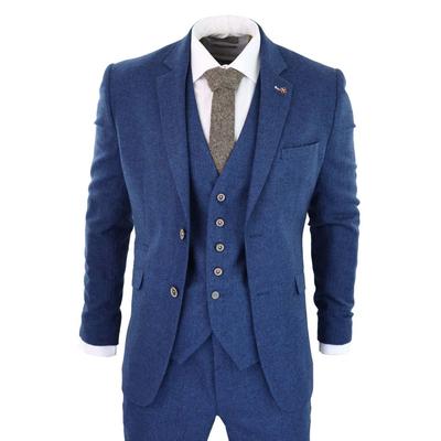 3-teiliger Herrenanzug aus blauem Tweed-Wolltwill im Vintage-Stil Image