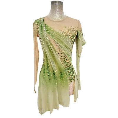 Figure Skating Dress Men's Women's Ice Skating Skirt Dress Green Yellow Thumbhole Open Back Spandex High Elasticity Professional Competition Skating Wear Thermal Warm Classic Crystal / Rhinestone