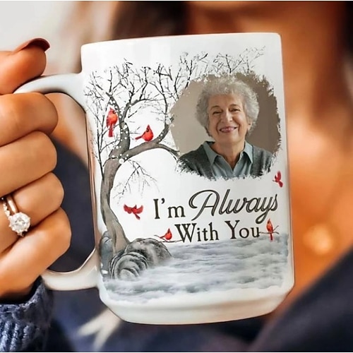 Personalisierte Foto-Tasse Gedenk-Tasse fehlt dir Foto-Tasse - ich bin immer bei dir - durchdachtes Weihnachtsgeschenk für Familie und Freunde - anpassbare Keramiktasse Image