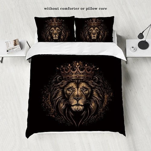 Bettbezug-Set mit Löwenmotiv – beinhaltet Bettbezug und Kissenbezüge – majestätisches Löwenmotiv – weicher und bequemer Stoff – perfekt, um Ihrer Schlafzimmereinrichtung eine mutige und majestätische Note zu verleihen Image