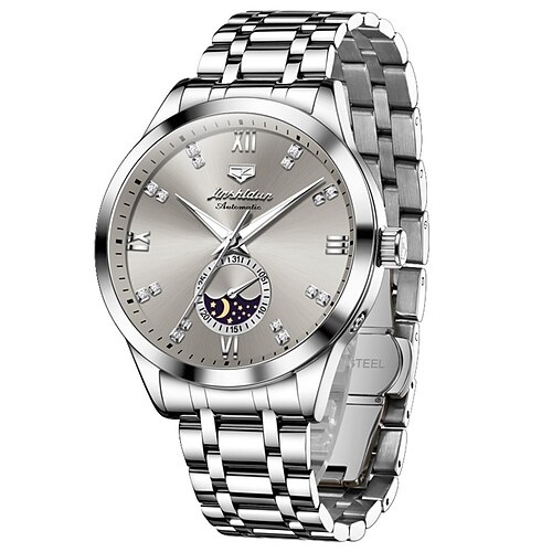Herren Mechanische Uhr Kreativ Modisch Geschäftlich Armbanduhr Automatikaufzug Mondphasenanzeige leuchtend WASSERDICHT Stehlen Beobachten Image
