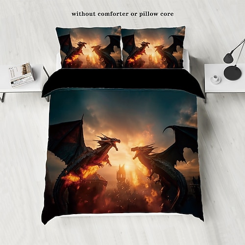 Fantasy-Monster Warcraft Drachenclan Bettbezug-Set beinhaltet Bettbezug und Kissenbezüge episches und detailliertes Drachenclan-Design weicher und strapazierfähiger Stoff Image