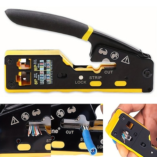 All-in-One-RJ45-Pass-Through-Crimpwerkzeug für Cat6, Cat5, Cat5e-Ethernet-Modulstecker, Drahtschneider und Crimper Image