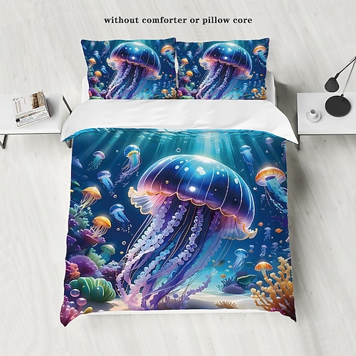 Bettbezug mit Quallenmotiv im Unterwasser-Ozeantraum – bezauberndes Meereslebewesen-Design – weicher und bequemer Stoff – perfekt, um Ihrer Schlafzimmereinrichtung eine mystische Note zu verleihen – Image