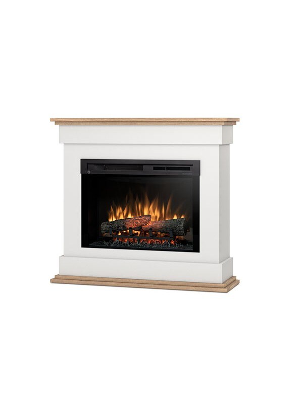 OutInFire LENOX – Freistehender elektrischer LED-Kamin – 26 Zoll – Mattweiß / Helle Eiche – 97 x 88 x 29 Image