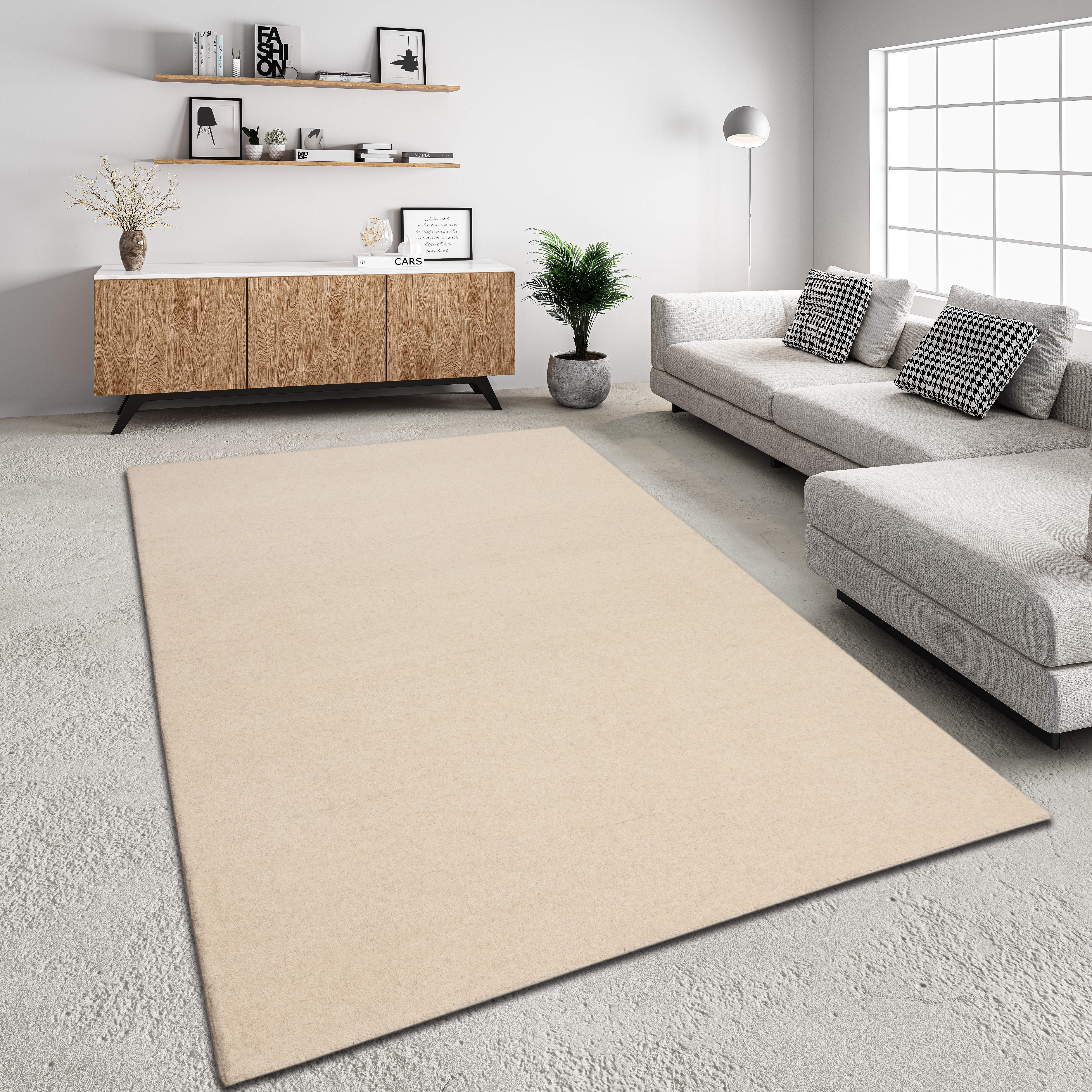 Wollteppich MY HOME "Gabbo Natur, Handweb Teppich, reine Wolle, handgewebt" Gr. 7, beige (natur), B:240cm H:14mm L:340cm, Wolle, Teppiche, reine Wolle, Uni,handgewebt, Wohnzimmer, Schlafzimmer, Esszimmer Image