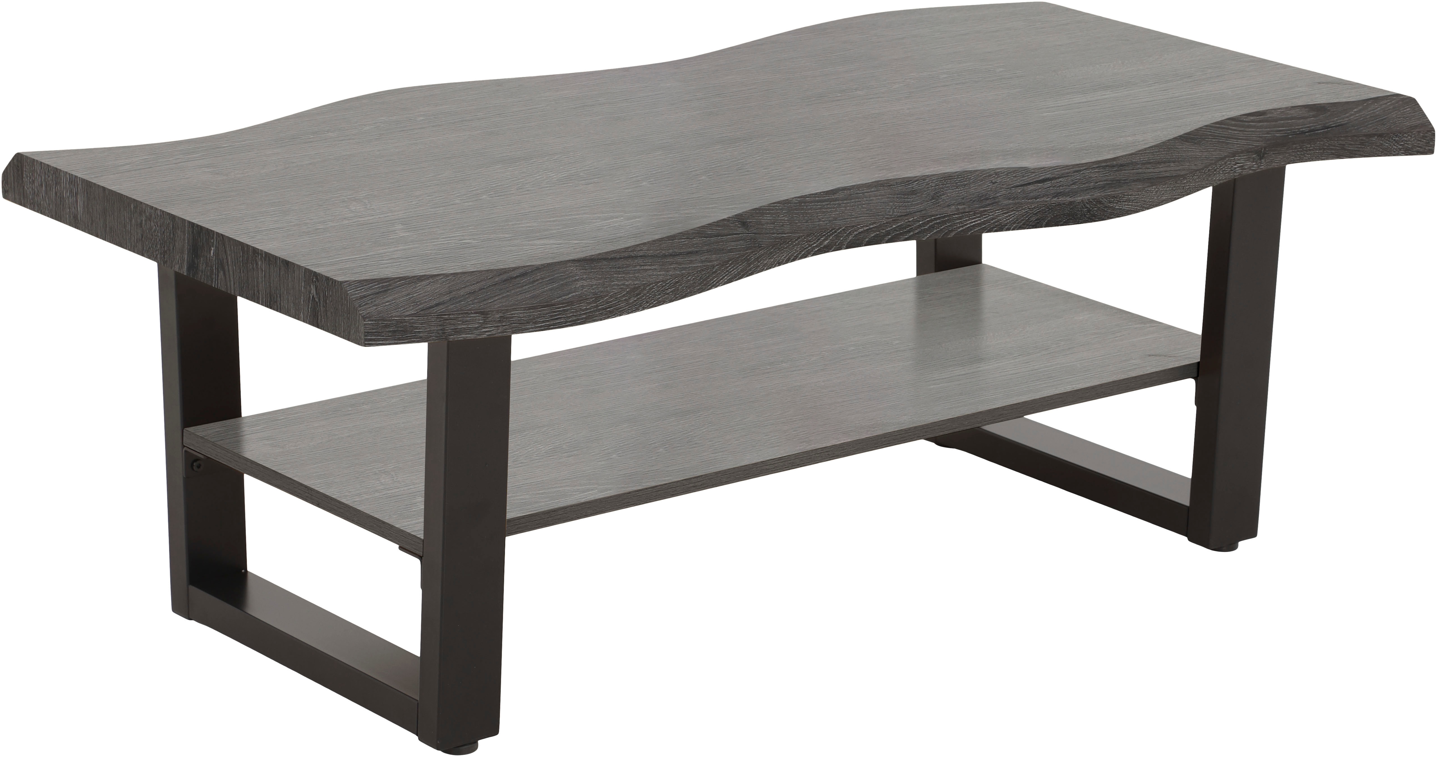 Couchtisch HELA "GABRIEL", grau (grau, schwarz, schwarz, grau), B:110cm H:42cm T:60cm, Tische, Eckige Couchtische Holz-Couchtische Couchtisch, Ablageboden; Baumkantenoptik; U-Gestell