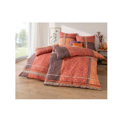 Bettwäsche BIBERNA Gr. 1, orange (terra, gemustert), B/L: 135cm x 200cm, 2-teilige Garnitur St., 2-teilige Garnitur St., Seersucker, B/L: 80cm x 80cm, Seersucker, 100% Baumwolle, Bettwäsche Image