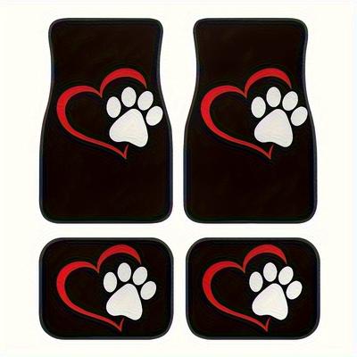TEMU 4pcs Cartoon Dog Paw Printed Car Floor Mats, Universal Non-slip Protection & Dust-proof Car Front & Rear Floor Mats, Car Interior Accessories Image