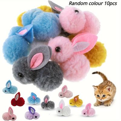 TEMU 10-pack Plush Bunny Pom Poms For Cats - Soft, Interactive Cat Toy Balls, No Batteries Needed, Durable Plush Material, Suitable For All - Cat Chew And Play Toys