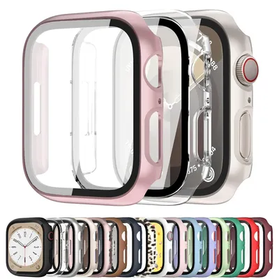 Tempered Glass+cover For Apple Watch Accessories 45mm 41mm 44mm 40mm 42mm Screen Protector Apple watch Case serie 9 4 5 6 SE 7 8