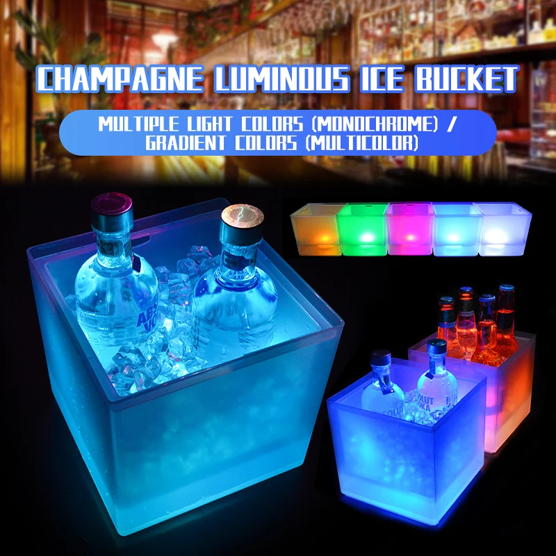 LED-Eiskübel, 3,5 l, bunter Kühler, Doppelschicht, quadratisch, Eiswürfelform, Bar, Nachtclub, leuchtender Champagner, Whiskey, Biereimer Image