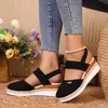 Sommer Damen Leinen Plain 6cm Keilsandalen Handgefertigte Damen Casual Bequeme Damenschuhe