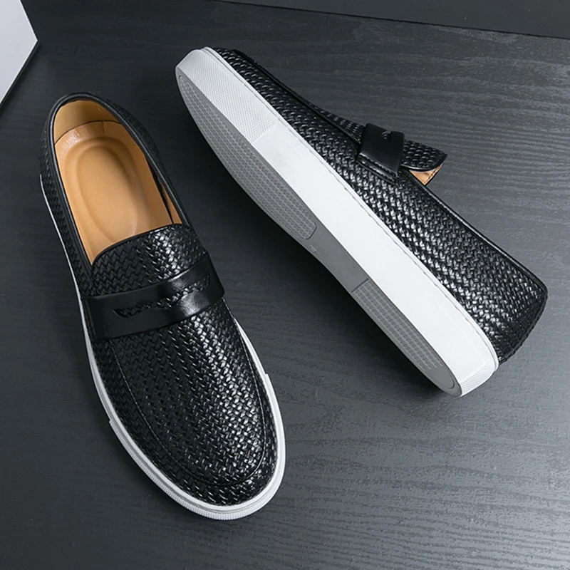 Fashion Slip Auf Loafers Männer Schuhe Bord Weiche Casual Leder Schuhe Männer Turnschuhe Party Weben Muster Schuhe Für Mann Flache Freies