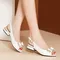 One Word Leather Summer 2024 Footwear Buckles White Women's Shoes Block Heel for Office Work