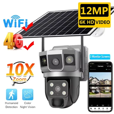 12MP 4G CCTV Solar Kamera Outdoor Überwachung Sicherheit Kamera Externe 6K Wifi IP Sicherheit Camara Vigilancia Outdoor für hause
