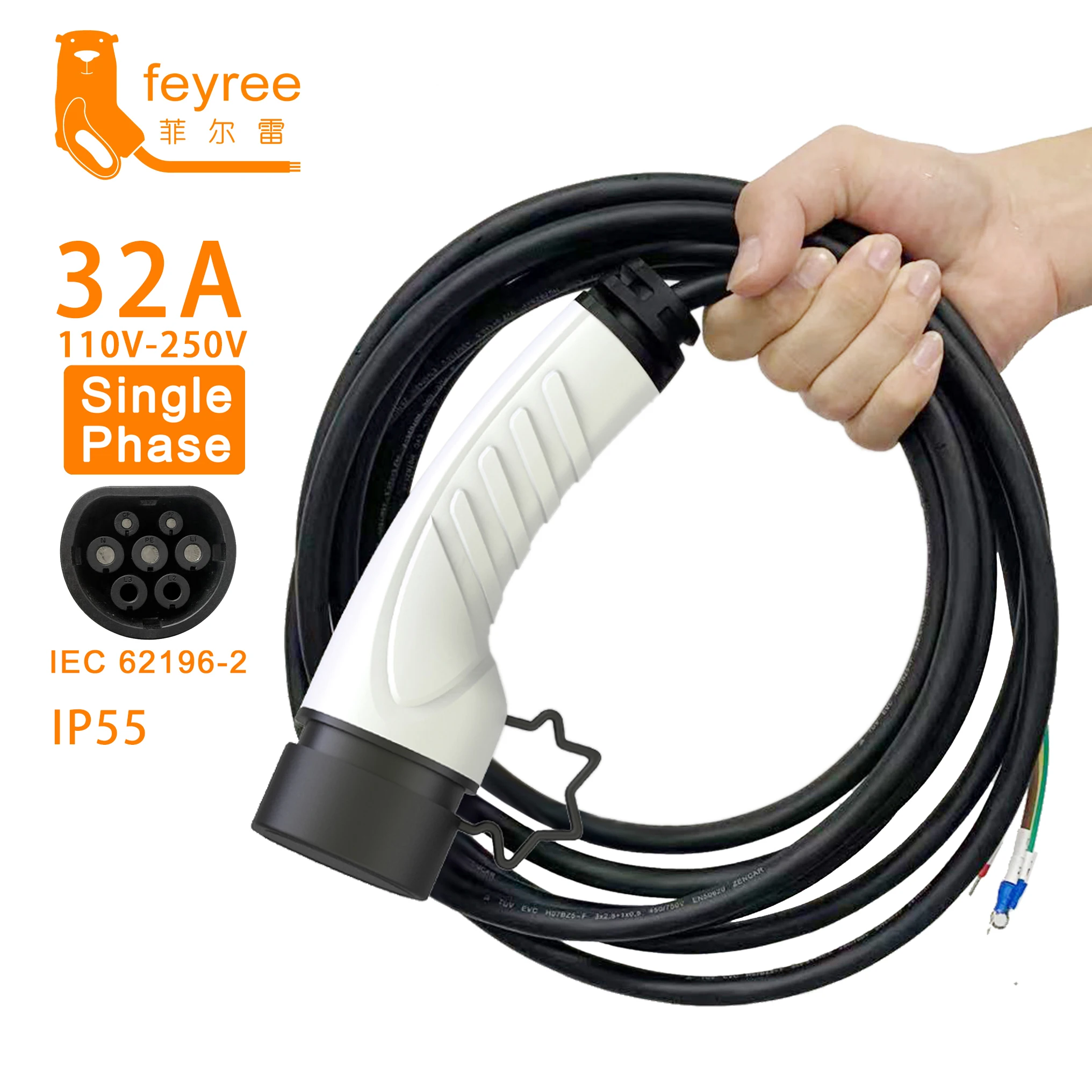 Feyree 32a 7kw ev Ladestecker Typ2 Kabel 16a 1-Phasen-Autoladestation 3Phase 11kw 22kw IEC62196-2 kabel für Elektro fahrzeuge Image