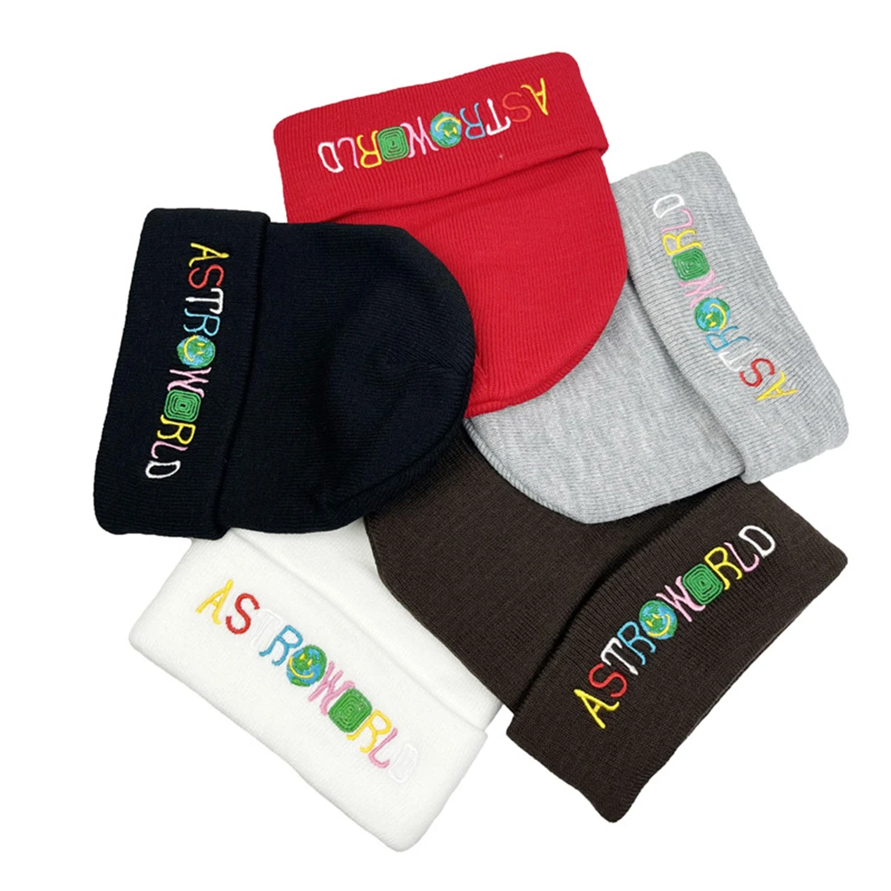 1 Stück Beanie Astroworld Stickerei Strickmütze Ski Warm Winter Unisex Hip Hop Hüte Schwarz Weiß Rot