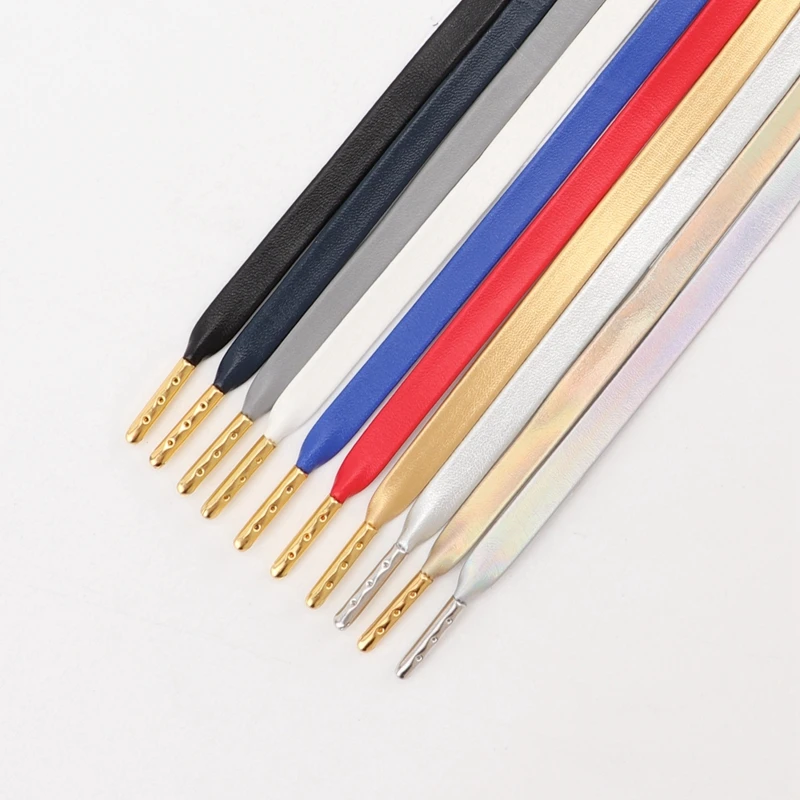 Leder PU Metall Kopf Schnürsenkel Flache Schnürsenkel Wasserdicht Gold Silber Laser Reflektierende Schnürsenkel für AF1 Sport Basketball Schuhe