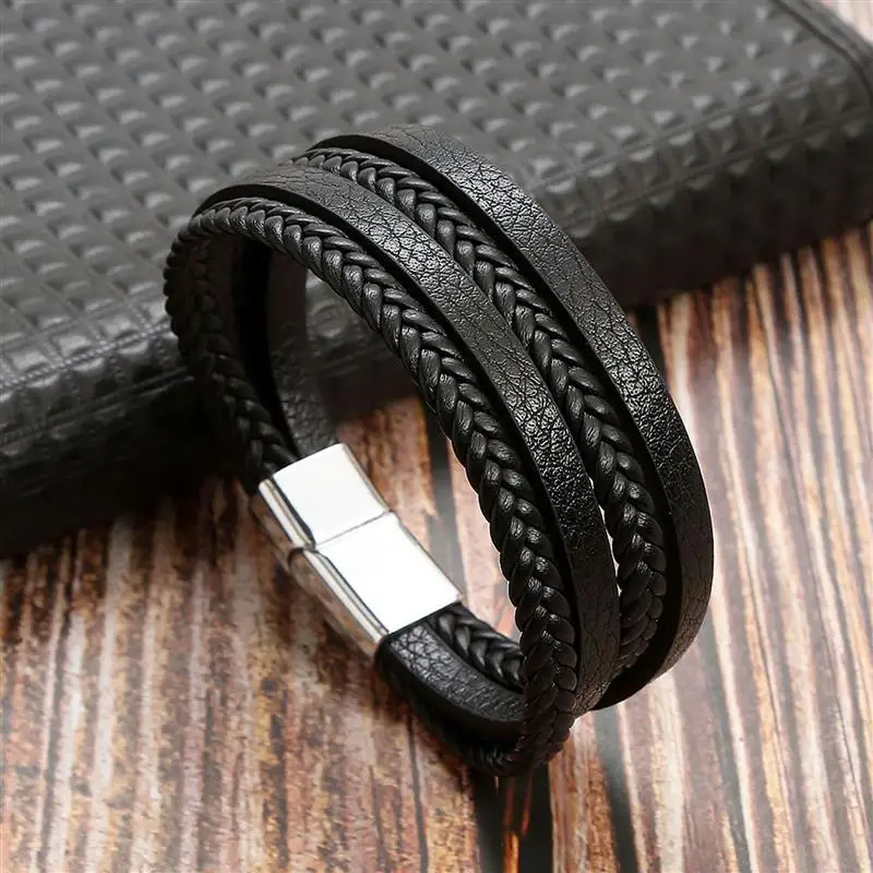 Heiße Verkäufe Klassische Hand-Woven Leder Armband Männer Mode Multi-schicht Design Leder Armband Für Männer Schmuck Geschenk Image