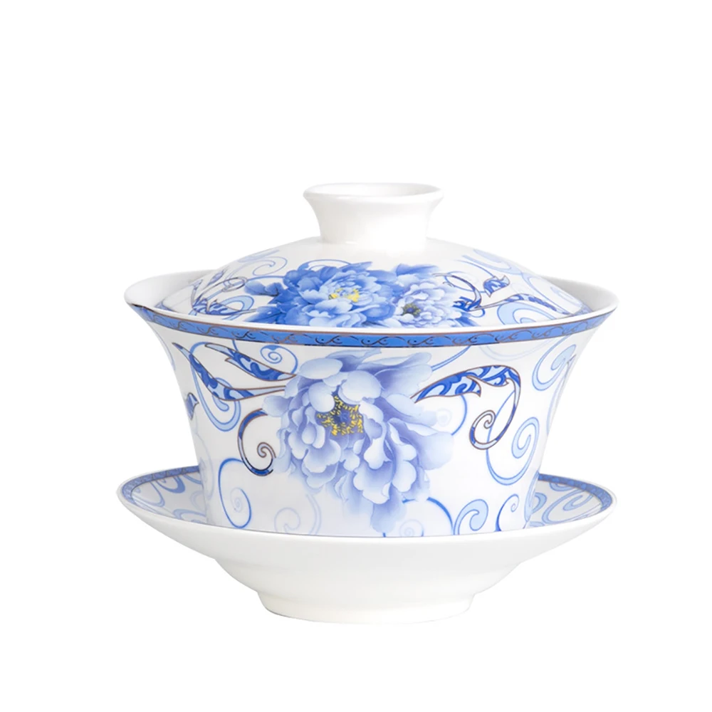 Gaiwan aus Porzellan mit großem Fassungsvermögen für Reisen, Deckschüssel, chinesische Gai Wan-Teetasse mit Deckel und Untertasse, Puer-Set, Keramik, 350 ml Image