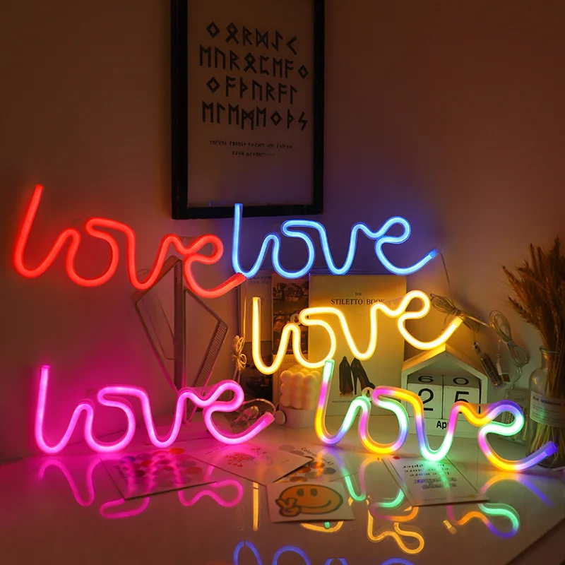 Insegna da parete a luce al neon a LED Luce notturna a forma di amore Lampada da notte al neon alimentata a batteria USB Decorazioni per la casa per la camera da letto Regali di San Valentino
