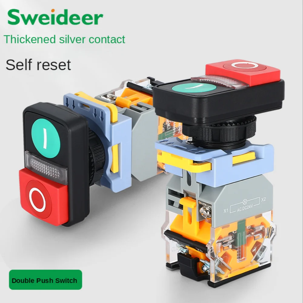 LED 220V 12V Doppelschalter 1NO1NC Drucktastenschalter 22MM ON OFF START STOP SWITCH Netzschalter mit Licht 2NO Netzschalter Image