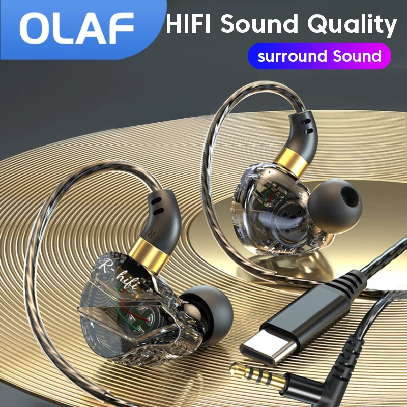Auricolari cablati Olaf Jack da 3,5 mm / Porta USB tipo C Cuffie intrauricolari Auricolari Hi-Fi stereo anti-goccia cablati con microfono