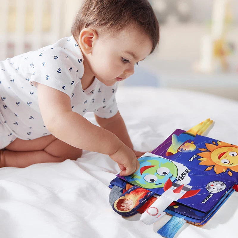 Baby-Stoffbuch, 4 Seiten, 0–3 Jahre alt, frühe Bildung, kognitives Lernen, Schwanz-Stoffbuch, 7 Stile, lustiges Baby-Spielzeug Image