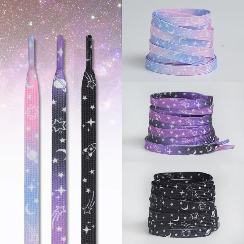 Flache Schnürsenkel lieben Herz Stern Mond Himmel Rauch lila Schnürsenkel niedlichen Muster lässig Leinwand Druck Schnürsenkel für af1 Turnschuhe Image