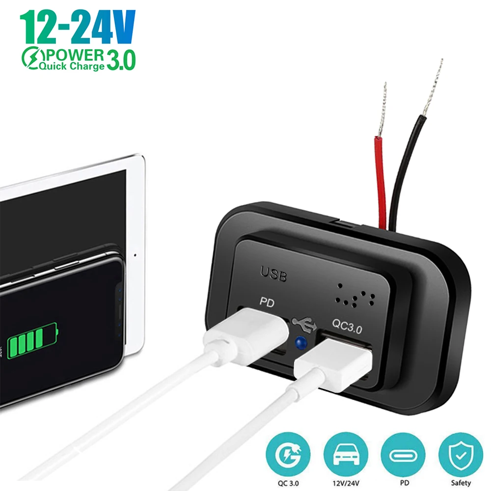 Pd qc 3,0 dual usb schnell ladegerät steckdose steckdose auto ladegerät 12v 24v für auto motorrad rv boot atv lkw