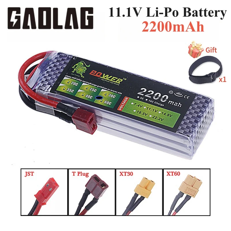 11,1 V 2200 mAh 3 s 60C LiPo Batterie Für RC Hubschrauber Flugzeuge Quadcopter Autos Flugzeug Mit T JST XT30 XT60 Stecker 3S 11,1 v Batterie Image