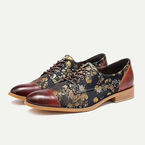Herren Schwarze und Goldene Blumen Leder Oxford Schuhe - Elegante und stylische Schuhe für formelle Anlässe und den Alltag