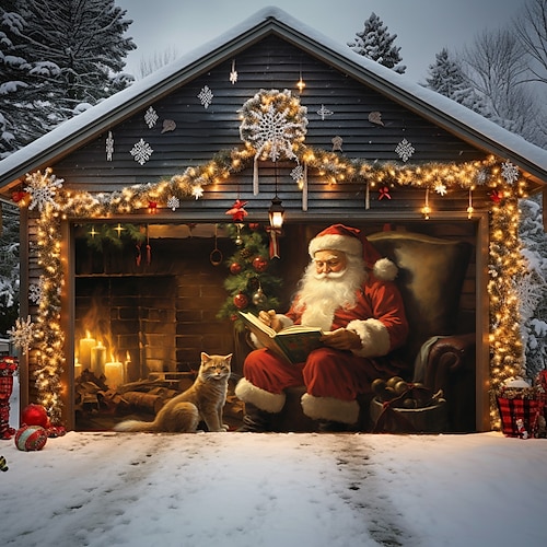 Weihnachtstürdekorationen für den Außenbereich, Garagentorabdeckung, Weihnachtsmann, Weihnachtstürbanner, Weihnachtsmann, Schneemann, große Türwandkulisse, Dekoration für die Wanddekoration zu Hause Image