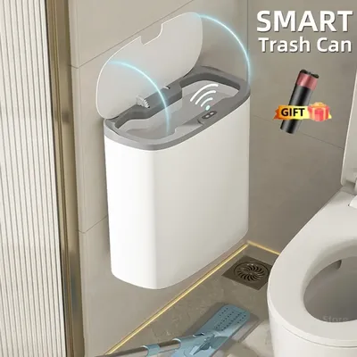 14L Smart Sensor Trash Can Wall Mounted Automatic Wastebasket Waterproof Electric Waste Bin Waste