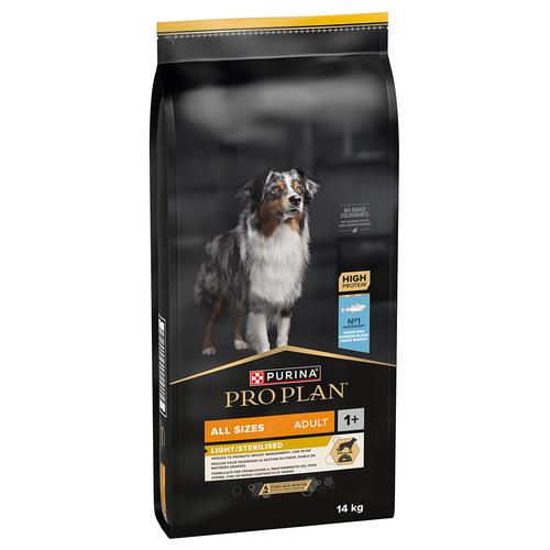 Sparpaket: 2x14kg Pro Plan All sizes Adult Light Sterilised Fisch Hundefutter trocken