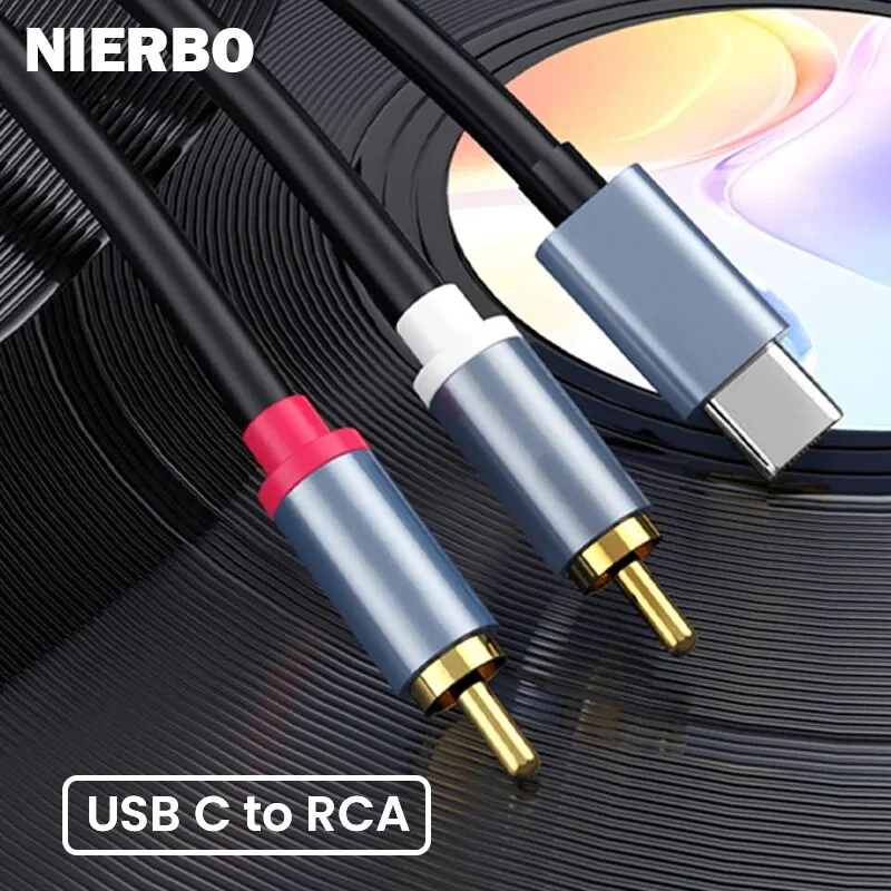 NIERBO USB C auf 2RCA Stecker Jack Stecker Adapter Typ-C auf RCA Stecker auf Stecker Y RCA Splitter für Auto Hilfs Stereo Lautsprecher Amp Kabel Image
