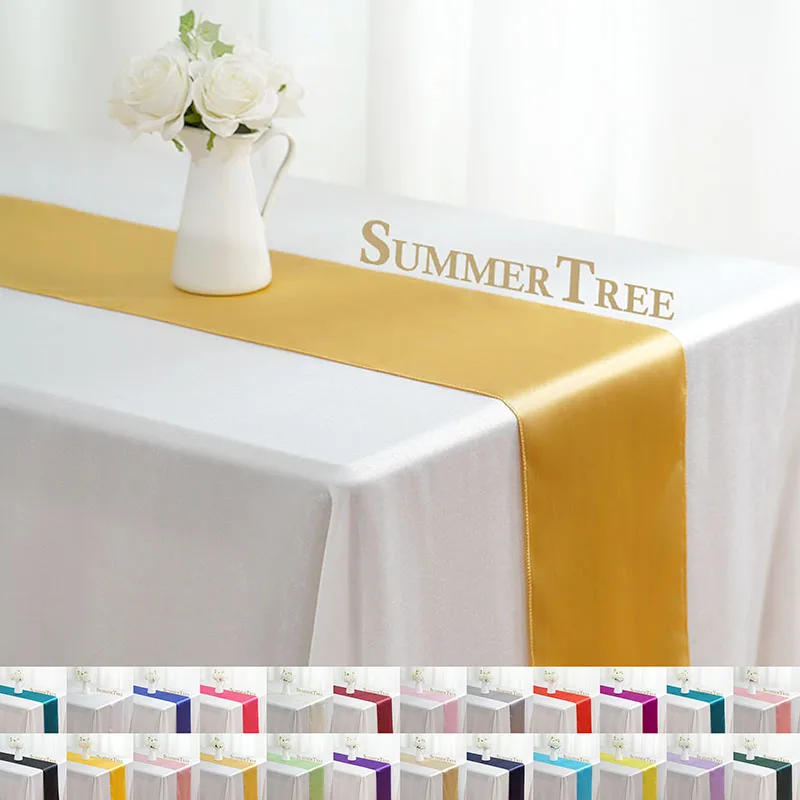 Satin-Tischläufer, 2,75 Meter, Hochzeit, Party, Versorgung, Weihnachten, Zuhause, modern, Kaffee, Esszimmer, luxuriöse Tischdekoration, 108 Zoll Image