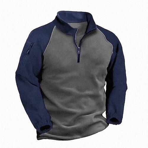Herren Sweatshirt Pullover Sweatshirt mit Viertelreißverschluss Armeegrün Marineblau Troyer Halber Reißverschluss Farbblock Patchwork Sport Natur Täglich Festtage Strassenmode Basic Brautkleider