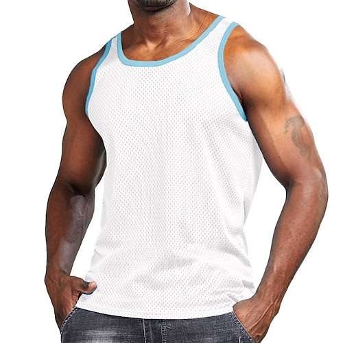 Herren Fitness-Tanktop Basketball Trikot Klassisch Netz Ärmellos Singulett Sportlich Athleisure Sommer Einfarbig Schnelltrocknend Weich Feuchtigkeitsableitend Atmungsaktiv Fitnesstraining Basketball Image