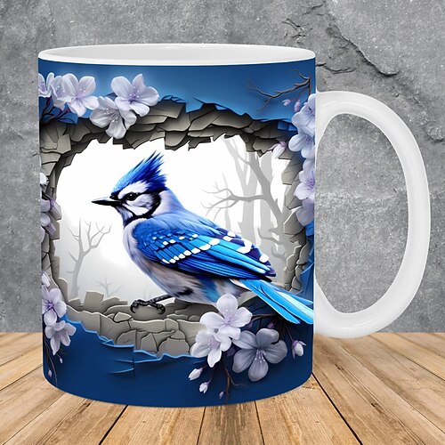 Vogel-Kaffeetasse, 3D-Illusion, Kaffeebecher, Tier-Geschenktasse, Reisebecher, lustige Trinktasse, Schreibtisch-Dekoration, 325 ml Keramiktasse, Teetasse, Geburtstags- und Weihnachtsgeschenke für Image