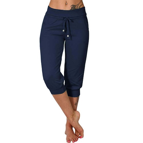 Per donna Pantaloni da yoga Coulisse Strappati con tasche Controllo addominale Vita Alta Allenamento in Palestra Corsa Fitness Pantaloni Capri Pantaloni Tinta unica Grigio scuro blu navy Aalbicocca