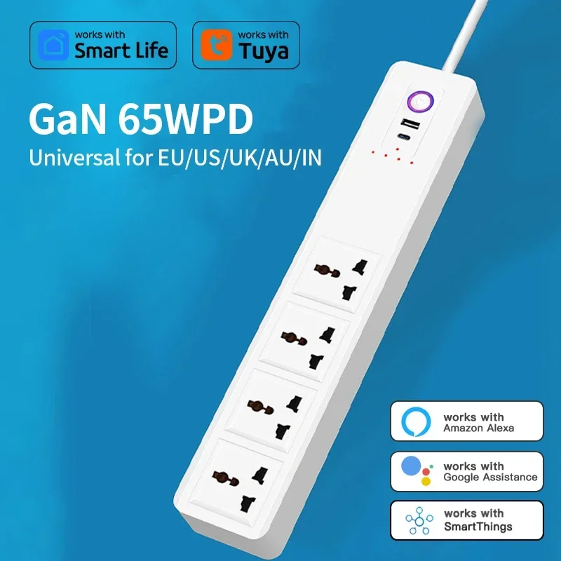 Gan pd65w universelle steckdose tuya smart life eu us au uk in leistungs ausgangs wandler energie steckdose alexa google assistant voice Image