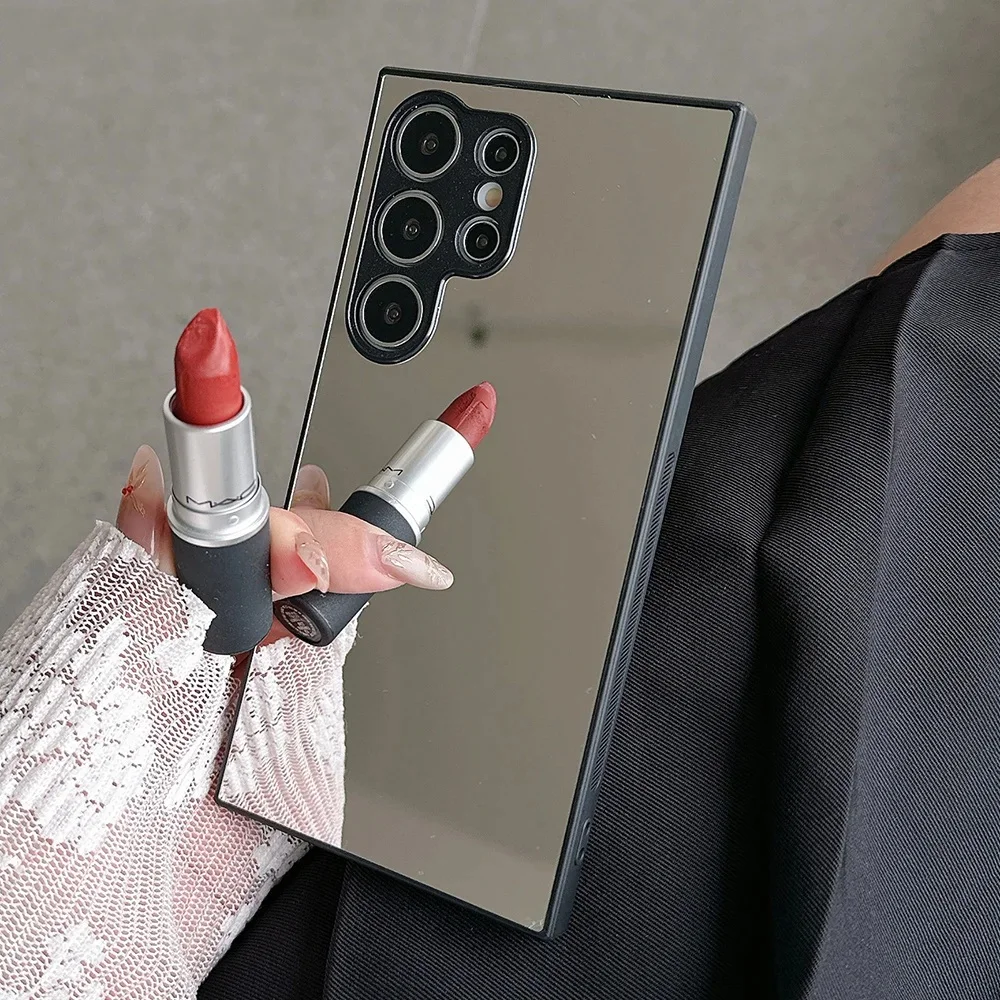 Schwarzer Rand Make-up Spiegel Fall für Samsung S24 S23 S22 S21 S20 plus Ultra Fe A55 A54 A25 A53 A52 A35 A34 M55 F15 Note 20 Abdeckung Image