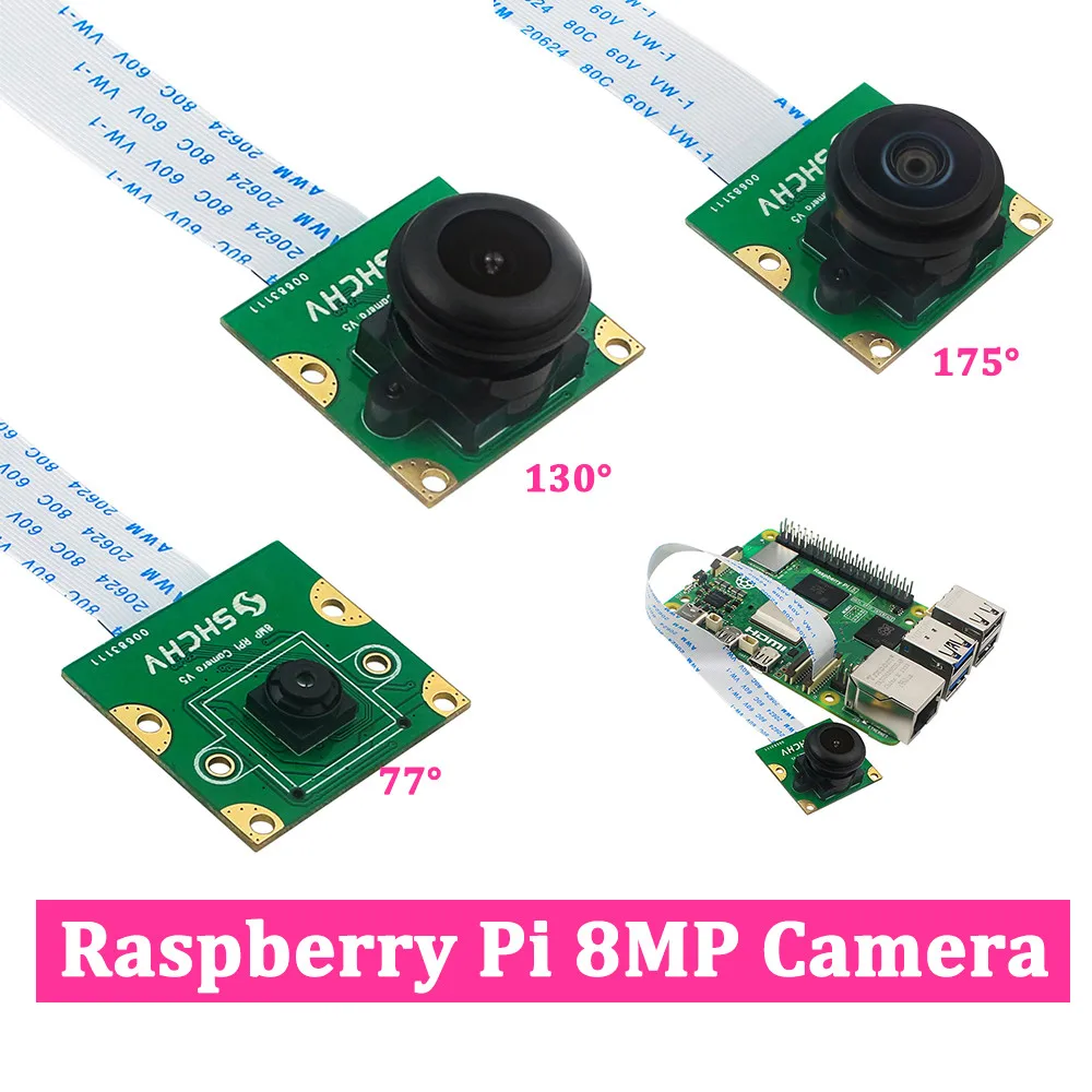 Raspberry Pi 8MP Kamera IMX219 Sensormodul 77 130 200 Grad Fisheye MINI CSI Schnittstelle mit 15 cm FFC für Raspberry Pi5 PRi Pi5 Image