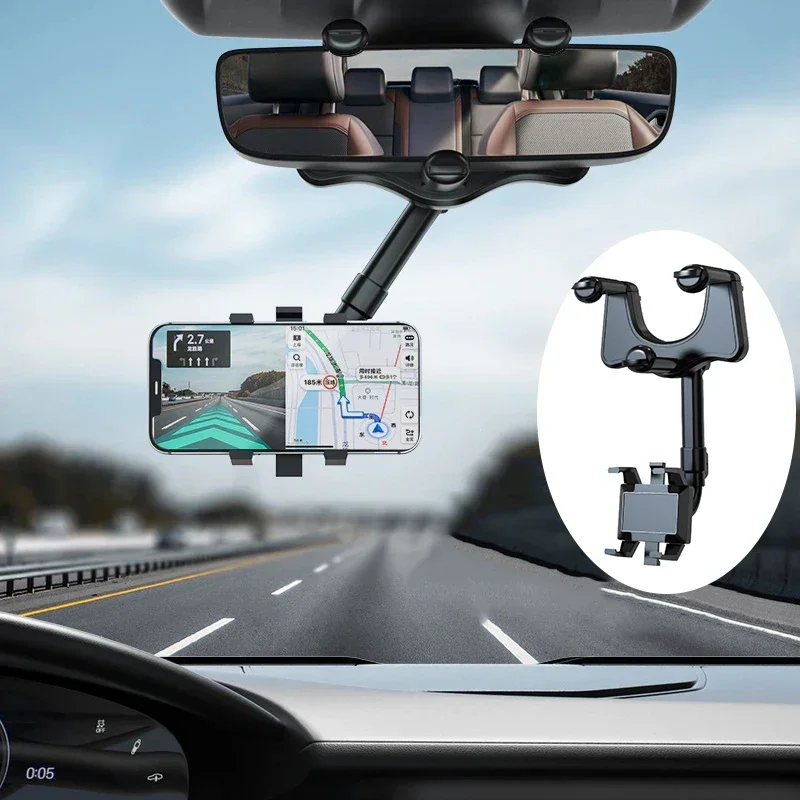 Support de téléphone pour rétroviseur de voiture, support de téléphone à rotation 360, pince stable, support d'invite de navigation pour smartphone, iPhone, Samsung, Xiaomi
