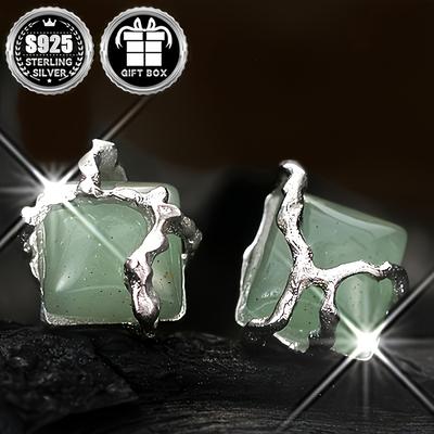 TEMU Total Weight About 2g 2pc Women's Fashion Earrings 925 Pure Silver Design Jade Women's Fashion Earrings Suitable For And Gift Image