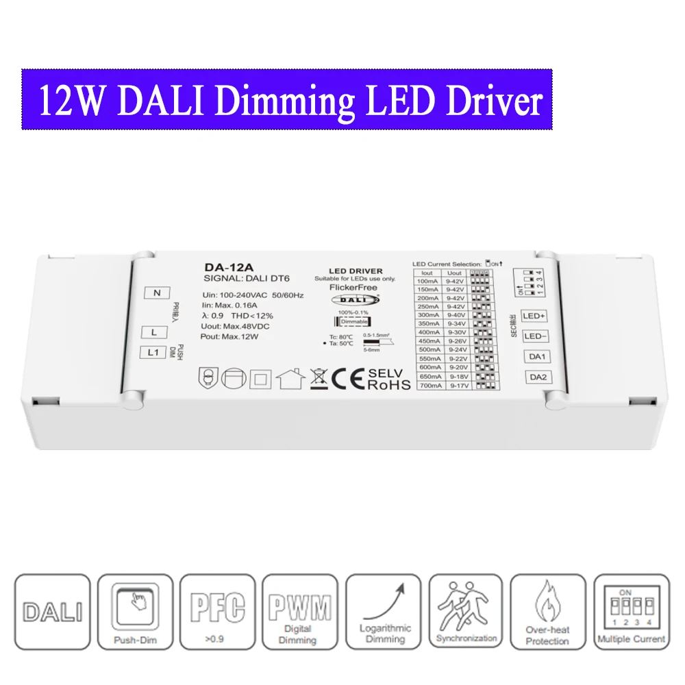 12W DALI Dimmen LED Treiber Dimmbare Netzteil Adapter Unterstützung DALI-2 Push DIM Modus PWM Digitale Dimmen Für Dim CCT LED Lampen