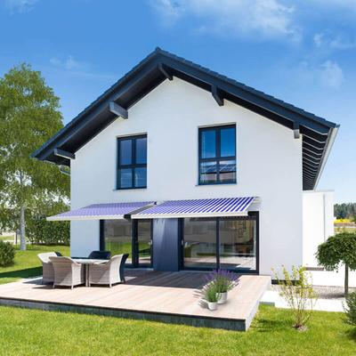 Home Deluxe - led Vollkassettenmarkise elektrisch elos Farbe: Marineblau - Weiß, Größe: 395 x 300 Image